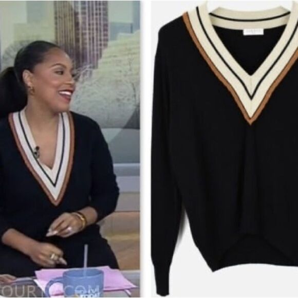 Sandro Colle Wool Cashmere Black Sweater V Neck Size 2 - Picture 9 of 16